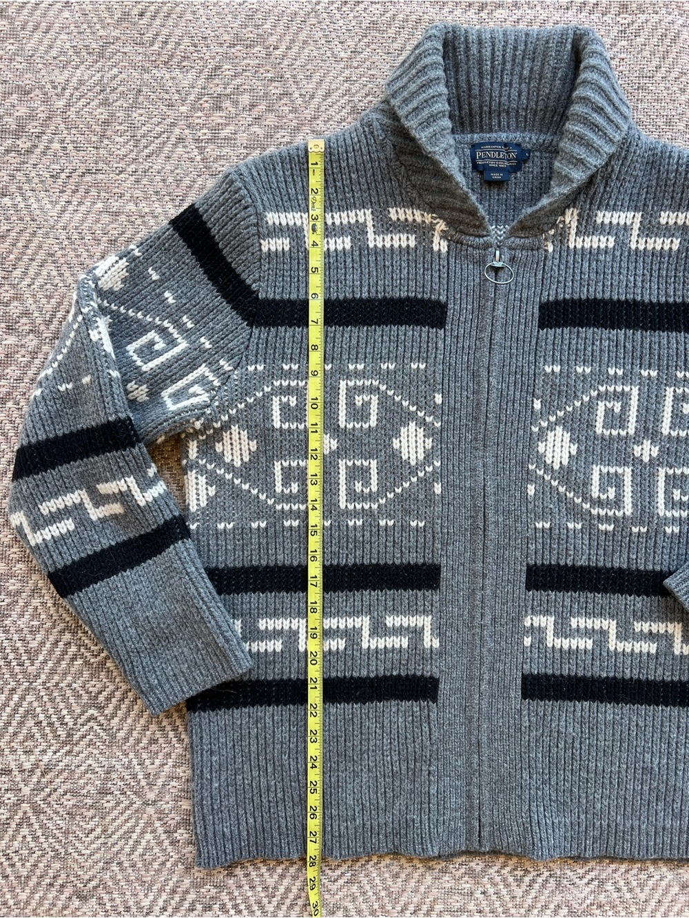 Pendleton Westerley 100% Lambswool Full Zip Sweater Gray Fair Isle Large - Picture 3 of 6
